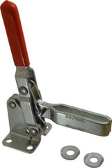 Lapeer - 600 Lb Holding Capacity, Vertical Handle, Manual Hold Down Toggle Clamp - 57° Handle Movement, 106° Bar Opening, U-Bar, Flanged Base, Carbon Steel - Top Tool & Supply