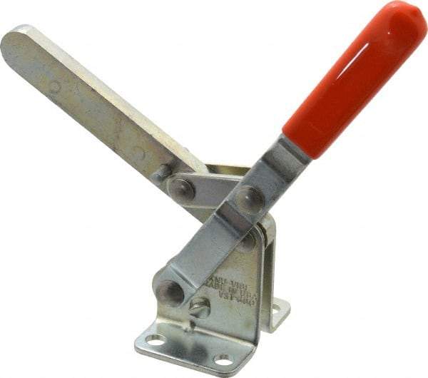 Lapeer - 700 Lb Holding Capacity, Vertical Handle, Manual Hold Down Toggle Clamp - 57° Handle Movement, 106° Bar Opening, Solid Bar, Flanged Base, Carbon Steel - Top Tool & Supply