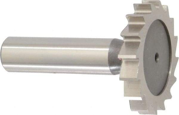 Keo - 1-1/2" Diam x 1/4" Face Width, High Speed Steel, 16 Teeth, Shank Connection Woodruff Keyseat Cutter - Uncoated, 2-1/4" OAL x 1/2" Shank, Straight Teeth, ANSI 812, Old Standard 24 - Top Tool & Supply