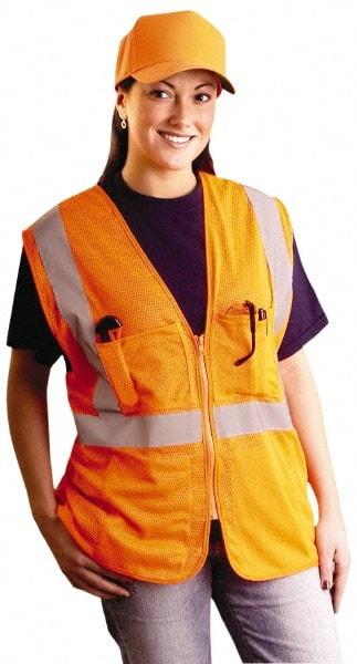 OccuNomix - Size L/XL High Visibility Yellow Mesh Surveyor's Vest - 44 to 46" Chest, ANSI 107-2015, Zipper Closure, 12 Pockets, Polyester - Top Tool & Supply