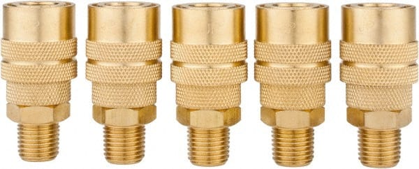 Value Collection - 5 Piece 1/4" Body 1/4 NPT 145 psi Brass Industrial Pneumatic Coupling Plug Set - Top Tool & Supply