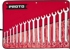 Proto - 15 Piece, 5/16 to 1-1/4", Combination Wrench Set - Inch System of Measurement, Satin Finish, Comes in Nylon Roll - Top Tool & Supply