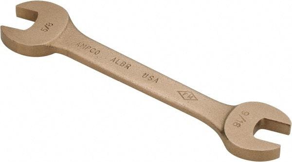 Ampco - 9/16" x 5/8" Nonsparking Open End Wrench - 6-1/2" OAL, Double End, Plain Finish, 15° Head Angle - Top Tool & Supply