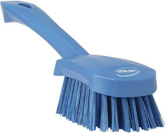 Vikan - 1.3" Bristle Length, Polyester Scrub Brush - 4-1/4" Long x 2-3/4" Wide Head, 10" OAL, Blue, Polypropylene Block - Top Tool & Supply