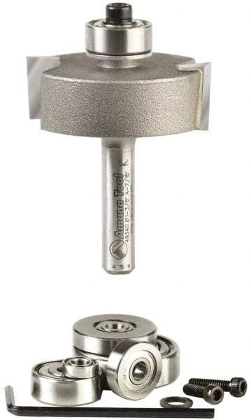 Amana Tool - 1-3/8" Cut Diam, 1/2" Length of Cut, 2 Flute Profiling Edge Profile Router Bit - Carbide-Tipped, 1/4" Shank Diam, 2" OAL, Uncoated - Top Tool & Supply