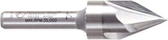 Amana Tool - 9/16" Cut Diam, 1/2" Length of Cut, 3 Flute V-Groove Edge Profile Router Bit - Solid Carbide, 1/4" Shank Diam, 2-1/4" OAL, Uncoated - Top Tool & Supply