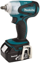 Makita - 3/8" Drive 18 Volt Pistol Grip Cordless Impact Wrench & Ratchet - 2,100 RPM, 155 Ft/Lb Torque, 2 Lithium-Ion Batteries Included - Top Tool & Supply