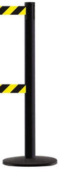 Tensator - 38-1/4" High, 2-1/2" Pole Diam, Tensabarrier Post - 13-1/2" Base Diam, Round ABS Plastic Base, Black 7-1/2" Tape, Dual Line Tape - Top Tool & Supply