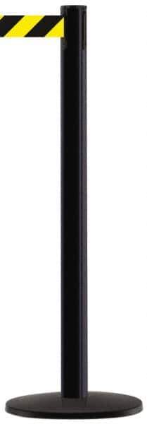 Tensator - 38-1/2" High, 2-1/2" Pole Diam, Tensabarrier Post - 13-1/2" Base Diam, Round Metal Base, Black 7-1/2' Tape - Top Tool & Supply