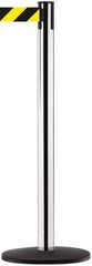 Tensator - 38-1/4" High, 2-1/2" Pole Diam, Tensabarrier Post - 13-1/2" Base Diam, Round ABS Plastic Base, Polished Chrome (Color) 7-1/2" Tape - Top Tool & Supply