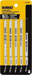 DeWALT - 5 Piece, 3" to 5" Long, 6 to 18 Teeth per Inch, Bi-Metal Jig Saw Blade Set - Toothed Edge, T-Shank - Top Tool & Supply