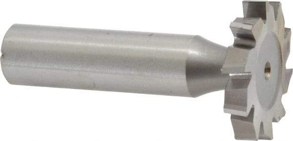 Made in USA - 1-1/8" Diam x 3/16" Face Width, High Speed Steel, 10 Teeth, Shank Connection Woodruff Keyseat Cutter - Uncoated, 2-3/16" OAL x 1/2" Shank, Staggered Teeth, ANSI 609, Old Standard 16 - Top Tool & Supply