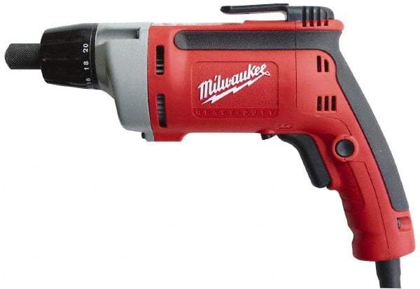 Milwaukee Tool - Pistol Grip Handle, 2,500 RPM, 10 to 140 In/Lb Torque, Electric Screwdriver - 1/4" Bit Holder, 120 Volts, 6.5 Amps - Top Tool & Supply