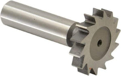 Made in USA - 1-1/4" Diam x 1/4" Face Width, High Speed Steel, 14 Teeth, Shank Connection Woodruff Keyseat Cutter - Uncoated, 2-1/4" OAL x 1/2" Shank, Straight Teeth, ANSI 810, Old Standard 21 - Top Tool & Supply