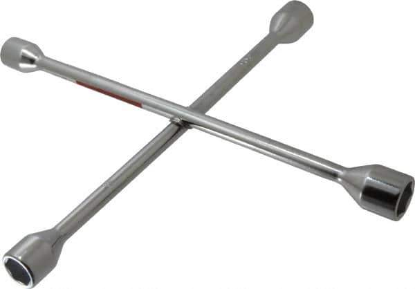 Omega Lift Equipment - 14" Long Cross Shaped Lug Nut Wrench Tire Iron - 11/16, 3/4, 13/16, 7/8" Hex - Top Tool & Supply