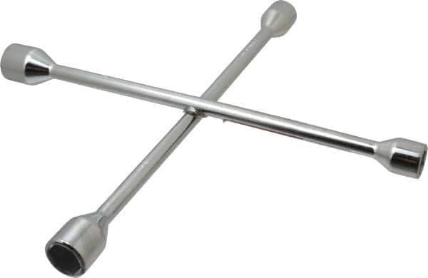 Omega Lift Equipment - 14" Long Cross Shaped Lug Nut Wrench Tire Iron - 17, 19, 21, 23mm - Top Tool & Supply