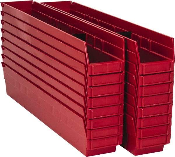 Quantum Storage - 50 Lb. Load Capacity, 23-5/8" Deep, Red Polypropylene Hopper Shelf Bin - 4" High x 4-1/8" Wide x 23-5/8" Long - Top Tool & Supply