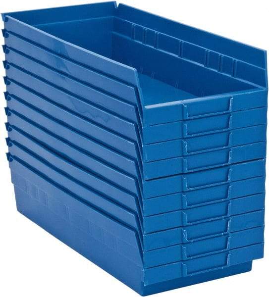 Quantum Storage - 50 Lb. Load Capacity, 17-7/8" Deep, Blue Polypropylene Hopper Shelf Bin - 4" High x 8-3/8" Wide x 17-7/8" Long - Top Tool & Supply