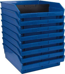 Quantum Storage - 50 Lb. Load Capacity, 11-5/8" Deep, Blue Polypropylene Hopper Shelf Bin - 4" High x 11-1/8" Wide x 11-5/8" Long - Top Tool & Supply