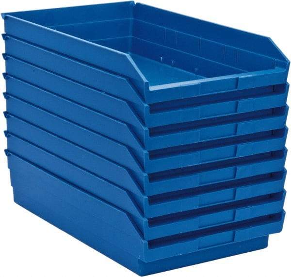 Quantum Storage - 50 Lb. Load Capacity, 17-7/8" Deep, Blue Polypropylene Hopper Shelf Bin - 4" High x 11-1/8" Wide x 17-7/8" Long - Top Tool & Supply