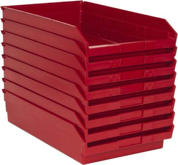 Quantum Storage - 50 Lb. Load Capacity, 17-7/8" Deep, Red Polypropylene Hopper Shelf Bin - 4" High x 11-1/8" Wide x 17-7/8" Long - Top Tool & Supply