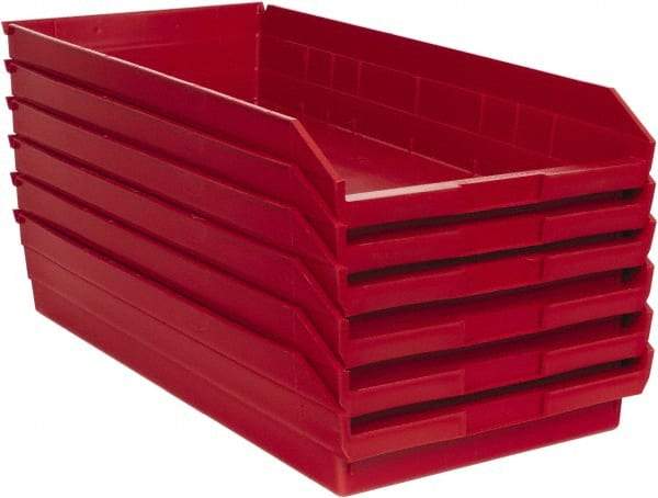 Quantum Storage - 50 Lb. Load Capacity, 23-5/8" Deep, Red Polypropylene Hopper Shelf Bin - 4" High x 11-1/8" Wide x 23-5/8" Long - Top Tool & Supply