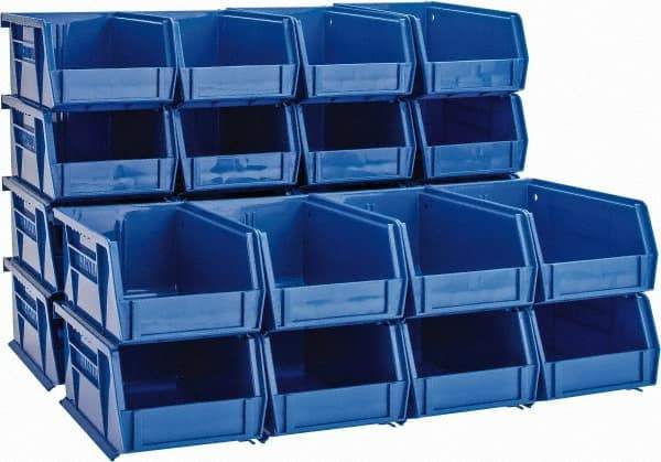 Quantum Storage - 10 Lb. Load Capacity, 7-3/8" Deep, Blue Polypropylene Hopper Stacking Bin - 3" High x 4-1/8" Wide x 7-3/8" Long - Top Tool & Supply