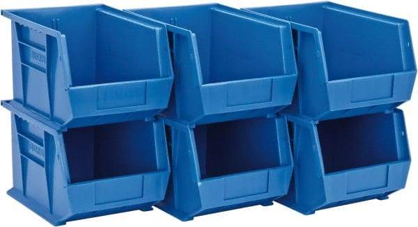 Quantum Storage - 50 Lb. Load Capacity, 10-3/4" Deep, Blue Polypropylene Hopper Stacking Bin - 7" High x 8-1/4" Wide x 10-3/4" Long - Top Tool & Supply