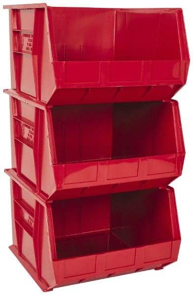 Quantum Storage - 75 Lb. Load Capacity, 18" Deep, Red Polypropylene Hopper Stacking Bin - 11" High x 16-1/2" Wide x 18" Long - Top Tool & Supply