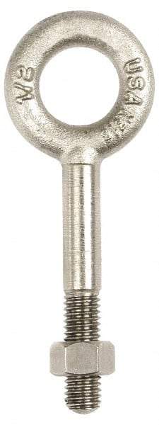 Gibraltar - 500 Lb Capacity, Stainless Steel, 1/4-20 Thread, Fixed Lifting Eye Bolt - Partially Threaded, 6" Shank, 3" Thread Length, No Shoulder - Top Tool & Supply