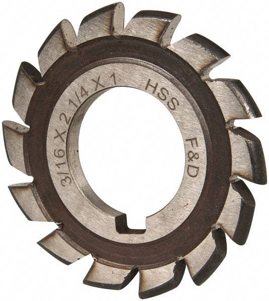 Made in USA - 3/16" Radius, 3/16" Circle Diam, 2-1/4" Cutter Diam, Arbor Connection, Convex Radius Cutter - High Speed Steel, Uncoated, Form Relieved, 14 Teeth - Top Tool & Supply