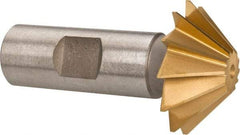 Made in USA - 1-1/2" Diam x 1/2" Width of Cut, 45° Included Angle, Shank Connection, High Speed Steel Single Angle Cutter - 3/4" Shank Diam, 2-3/4" Overall Length, Right Hand Cut, TiN Coated - Top Tool & Supply