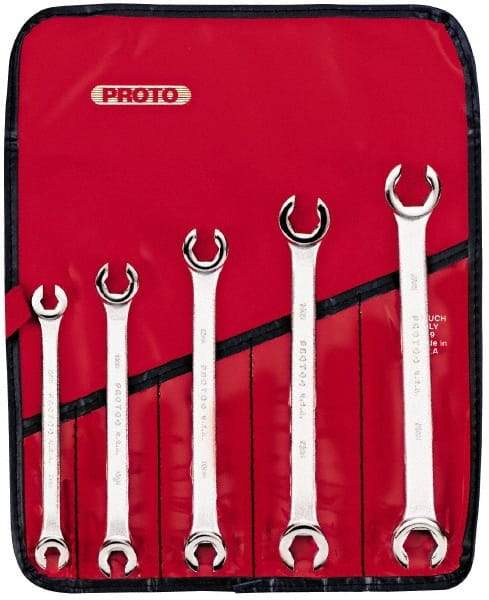 Proto - 5 Piece, 7mm x 8mm to 15mm x 17mm, 12 Point Flare Nut Wrench Set - Metric Measurement Standard, Satin Finish, Comes in Pouch - Top Tool & Supply