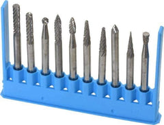 Made in USA - 10 Piece, 1/8" Shank Burr Set - Tungsten Carbide - Top Tool & Supply