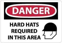 NMC - "Danger - Hard Hats Required in This Area", 14" Long x 20" Wide, Rigid Plastic Safety Sign - Rectangle, 0.05" Thick, Use for Accident Prevention - Top Tool & Supply