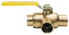 Apollo - 1" Pipe, Standard Port, Bronze Standard Ball Valve - Three Way, Soldered x Soldered Ends, Lever Handle, 400 WOG - Top Tool & Supply