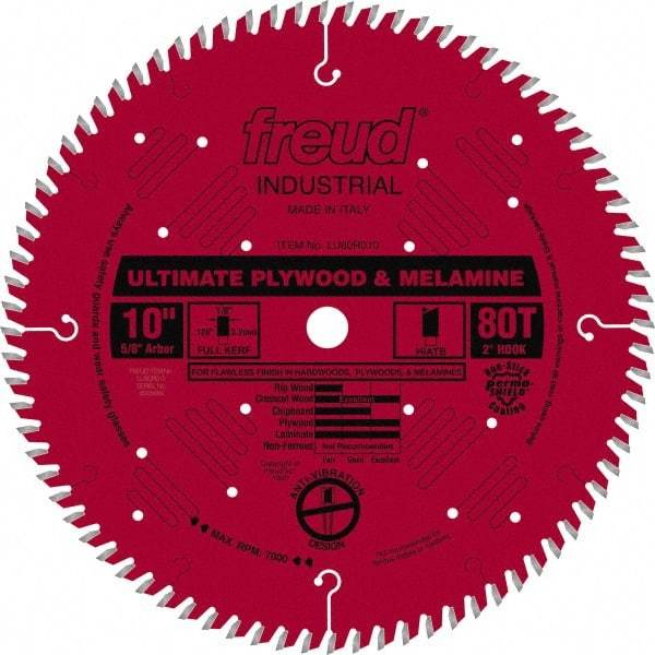 Freud - 10" Diam, 5/8" Arbor Hole Diam, 80 Tooth Wet & Dry Cut Saw Blade - Carbide-Tipped, Standard Round Arbor - Top Tool & Supply