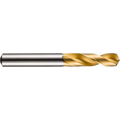 Screw Machine Length Drill Bit: 0.1378″ Dia, 130 °, Solid Carbide TiN Finish, Right Hand Cut, Spiral Flute, Straight-Cylindrical Shank, Series R520