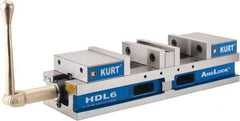 Kurt - 6" Jaw Width, 4" Jaw Opening Capacity, Horizontal Stationary Machine Vise - Manual Operation, 7,460 Lb Capacity, 1 Station, 22.45" Long x 4.853" High x 1-47/64" Deep, 44.07mm Jaw Height - Top Tool & Supply