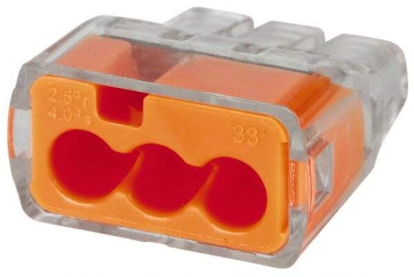 Ideal - 3 Port, 18 to 12 AWG Compatible, Push-In Wire Connector - 0.78" OAL x 0.69" OAW x 0.38" OAH, Orange - Top Tool & Supply