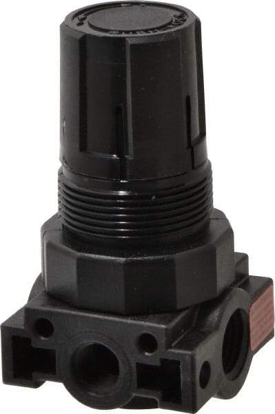 Parker - 1/4 NPT Port, Plastic Miniature Regulator - 0 to 60 psi Range, 150 Max psi Supply Pressure, 1/8" Gauge Port Thread, 1.6" Wide x 3.1" High - Top Tool & Supply