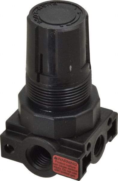 Parker - 1/4 NPT Port, Plastic Miniature Regulator - 0 to 125 psi Range, 150 Max psi Supply Pressure, 1/8" Gauge Port Thread, 1.6" Wide x 3.1" High - Top Tool & Supply