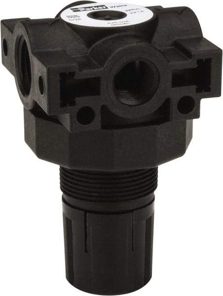 Parker - 3/8 NPT Port, Plastic Miniature Regulator - 0 to 25 psi Range, 150 Max psi Supply Pressure, 1/4" Gauge Port Thread, 2.06" Wide x 3.43" High - Top Tool & Supply