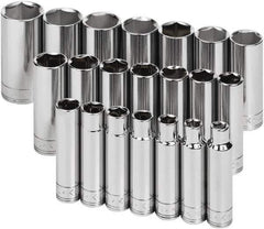 SK - 21 Piece 1/2" Drive Deep Socket Set - 6 Points, 10 to 32mm, Metric Measurement Standard - Top Tool & Supply