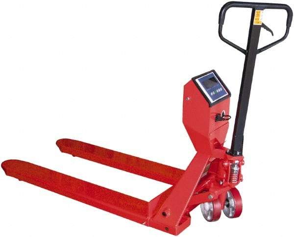 Vestil - 5,000 Lb Capacity, 7-1/2" Lift Scale Pallet Truck - 3" Min Lift Height, 48" Fork Length x 27-1/2" Fork Width, 28" Overall Width - Top Tool & Supply