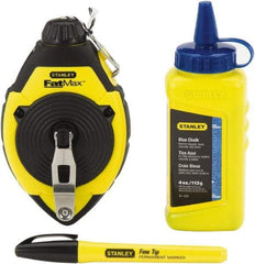 Stanley - 100' Long Reel & Chalk Set - Blue, Includes 4 oz Blue Chalk & Fine Tip Marker - Top Tool & Supply