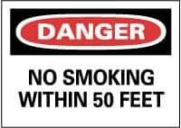 NMC - "Danger - No Smoking Within 50 Feet", 7" Long x 10" Wide, Rigid Plastic Safety Sign - Rectangle, 0.05" Thick, Use for Accident Prevention - Top Tool & Supply