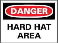 NMC - "Danger - Hard Hat Area", 14" Long x 20" Wide, Pressure-Sensitive Vinyl Safety Sign - Rectangle, 0.004" Thick, Use for Accident Prevention - Top Tool & Supply