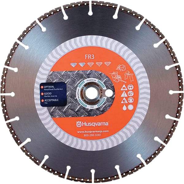 Husqvarna - 14" Diam, 25/32 & 1" Arbor Hole Diam, Continuous Edge Tooth Wet & Dry Cut Saw Blade - Diamond-Tipped, General Purpose Action, Standard Round Arbor - Top Tool & Supply