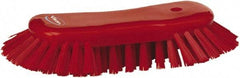 Vikan - 1.3" Bristle Length, Polyester Utility Scrub Brush - 7-3/4" Long x 3" Wide Head, 8" OAL, European Threaded Handle, Red, Polypropylene Block - Top Tool & Supply